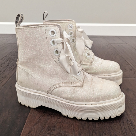 DOC MARTENS Molly Glitter platform lace-up combat boots size 11 - Picture 8 of 14